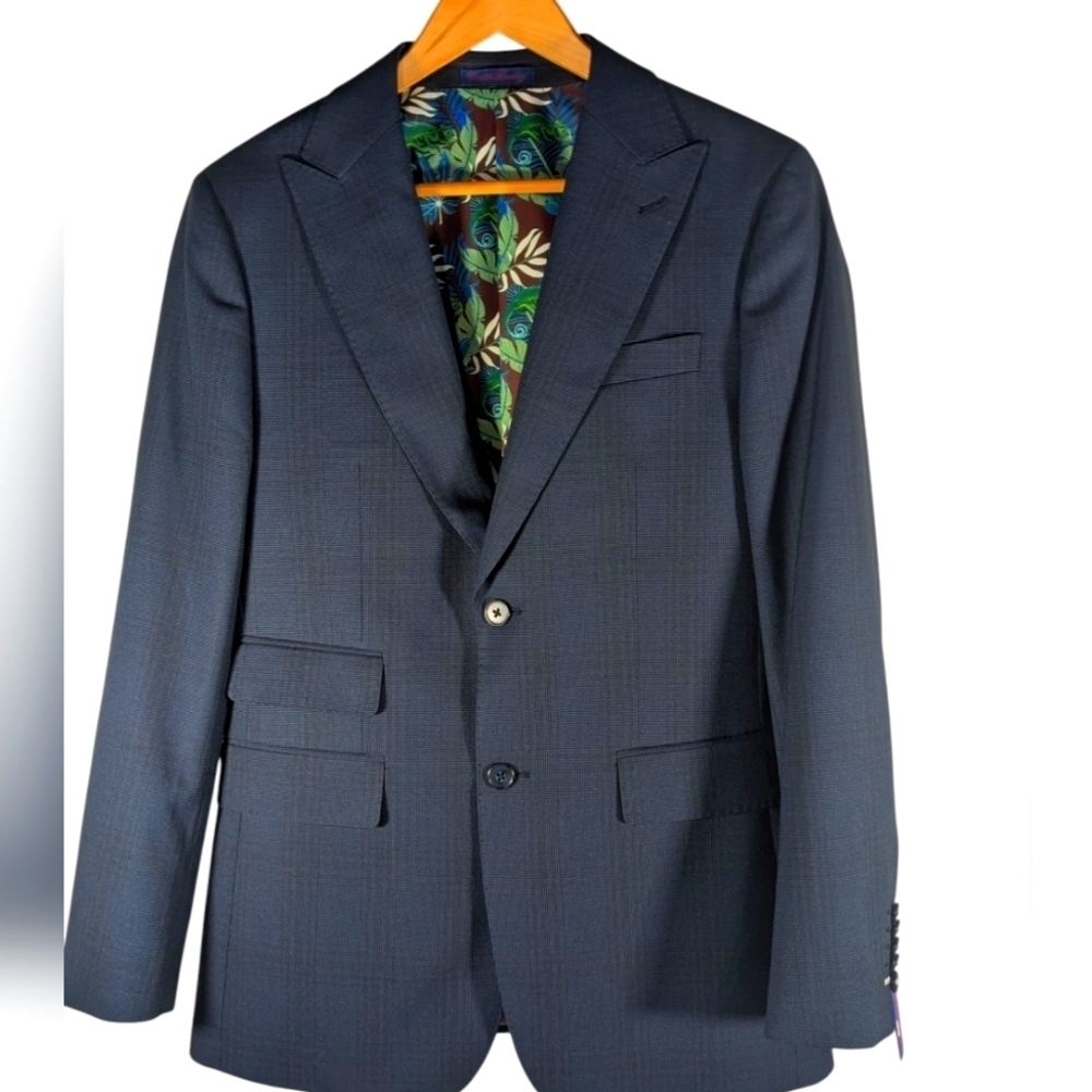 New!! English Laundry Men's Classic Blue/Black Micro Check Suite Coat Size 36R